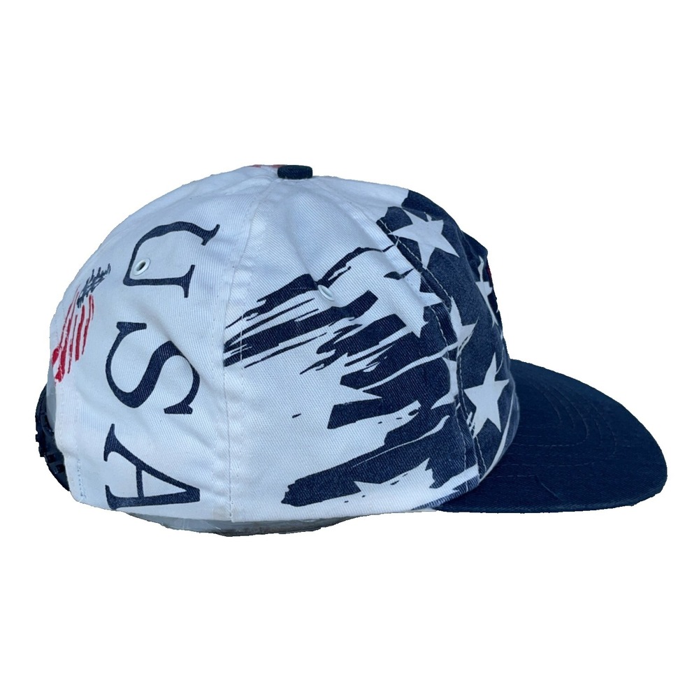Vintage Olympics‎ Hat Cap Snap Back Red White Blue USA 90s Flag Big Logo AOP